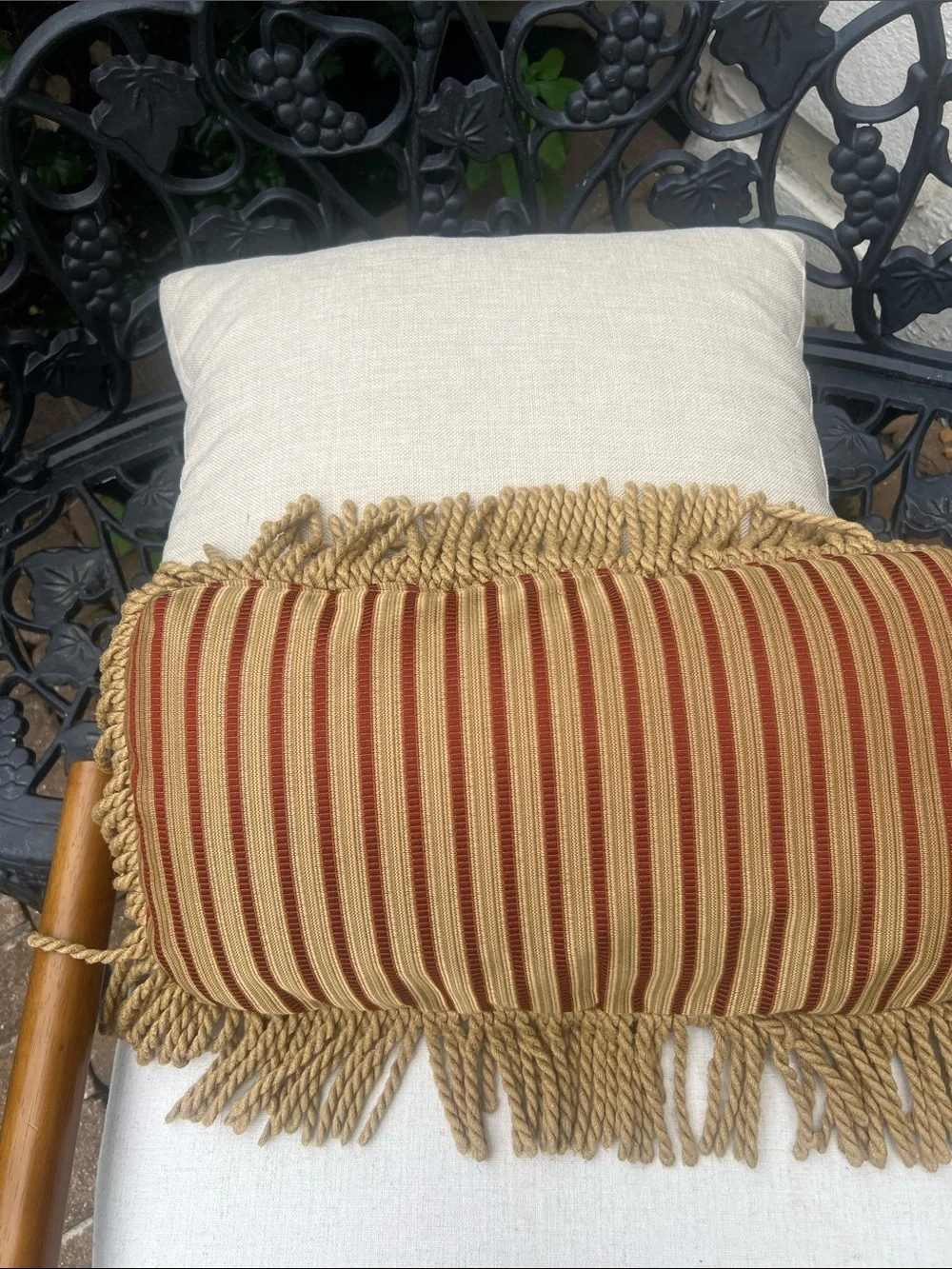 Custom Wine/Gold Floral Fringe Lumbar Shaped Pillow